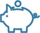 An icon of a piggy bank with a coin falling into it.