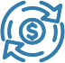 A dollar sign in the center of two swirling arrows.