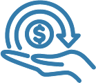 A hand palm-upwards holding a floating dollar sign with an arrow swirl around it.